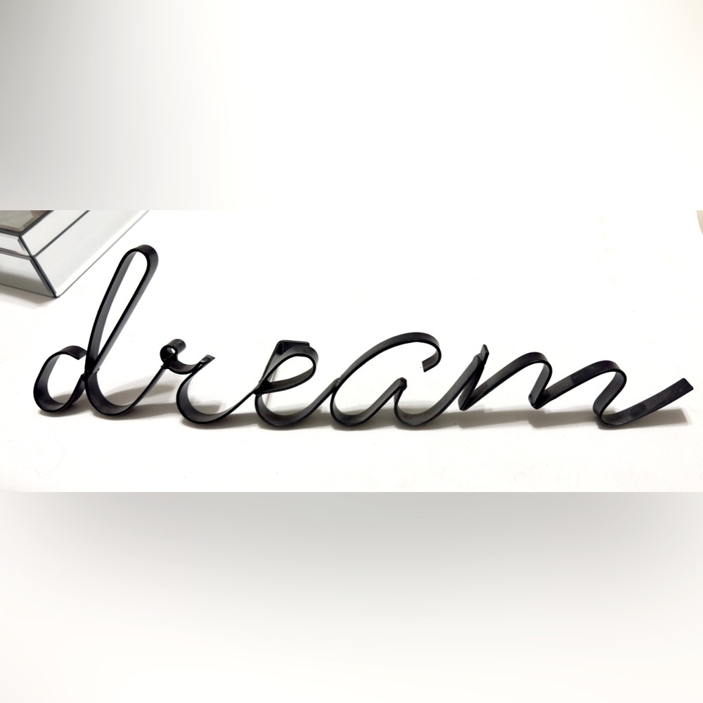 DREAM Black Iron Metal “dream” shelf decor tabletop freestanding sign 21”x7”